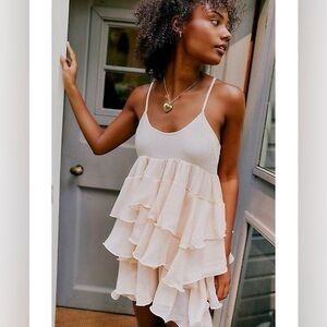 Free People runaway rockstar mini slip Light peach ruffle dress tunic top